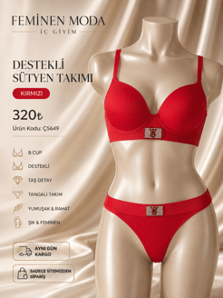 ç5649-destekli Victoria sütyen takımı-kırmızı