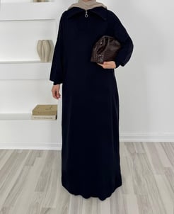 2178 - önü fermuarlı triko elbise - siyah