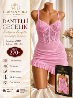 ç2305-dantelli gecelik-pembe
