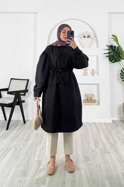 2743-terikoton kumaş-kemerli tunik-siyah