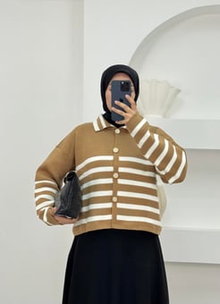 241235-bebe yaka şeritli düğmeli hırka-sütlü kahve