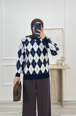 7901-baklava desen triko kazak-lacivert