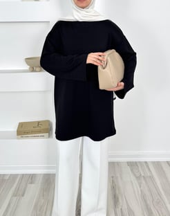 2083-oysho kumaş kolları bol tunik-siyah