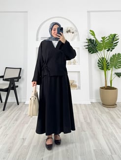 5564-çilek kumaş-üstü kimono etekli takım-siyah