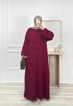 9873 - örgü kumaş önden dügmeli elbise- bordo