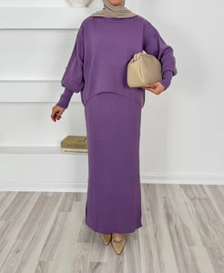 667-triko kumaş kazak-elbise-lila