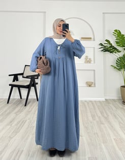 7611 - müslin kumaş önü dügmeli elbise - bebe mavisi 