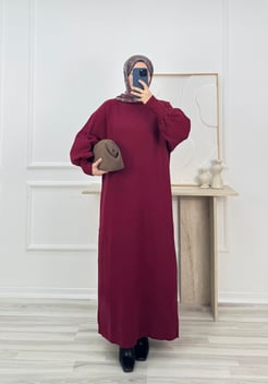 328-triko elbise-bordo