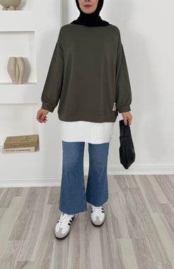 3692 - kristal kumaş altı piliseli tunik - yeşil