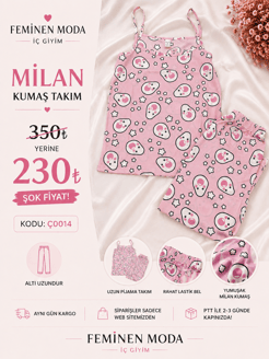 ç0014 milan kumaş ip askılı avakado  desen pijama takımı-pembe