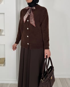 2580-fular triko hırka-acı kahve