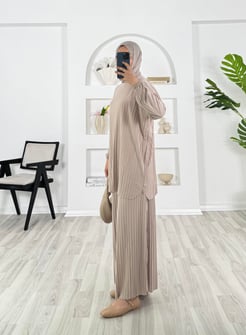 7126-sandy kumaş-pantolonlu takım-krem