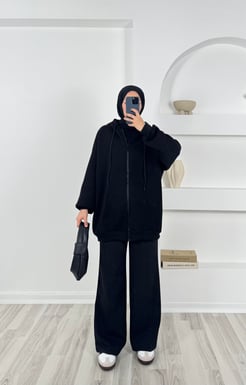 4598-kapüşonlu fermuarlı sweatshirt-siyah