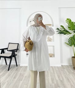 4952 - terikoton kumaş fırfırlı kimona gömlek - beyaz