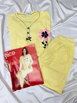 ç8208-fitilli önü dügmeli pijama takım-sarı 