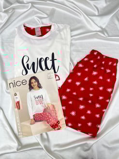 Ç5604-LİZBON MİLAN SWEET LOVE YAZILI TAKIM-KIRMIZI