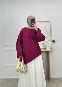 5973-terikoton kumaş asimetrik bağlamalı tunik-bordo
