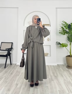 49120 - fitilli helena kumaş önü baglamalı etekli takım - yeşil 