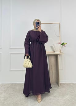 1483-yandan büzgülü tül elbise -bordo