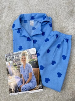 ç6400-bürümcük kumaş kalpli pijama takımı-mavi
