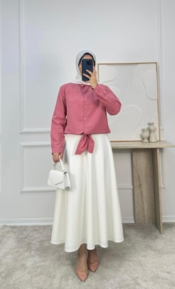 2879-poplin kumaş-önden bağlamalı tek cepli gömlek-gül kurusu
