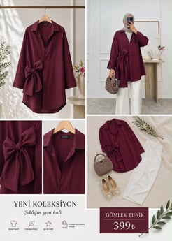 1782-poplin kumaş önden bağlamalı gömlek-bordo