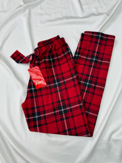 Ç2028 - süet kumaş kareli pijama altı - SİYAH