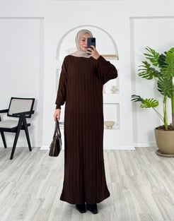 0442- triko elbise - acı kahve 