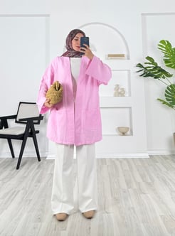 83210 - müslin kumaş belden baglamalı kimona - pembe