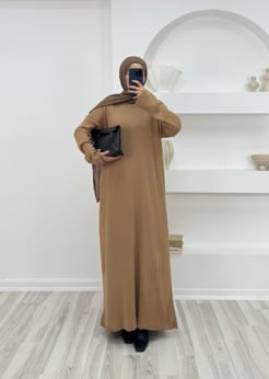 2271-kendinden çizgili triko elbise-sütlü kahve