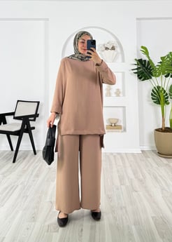 2126-ayrobin kumaş-düz model ikili takım-sütlü kahve