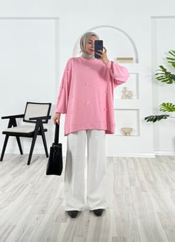 6325-oysho kumaş-fiyonk detaylı tunik-pembe