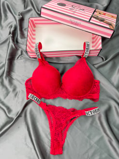 Ç953 Victoria Secret Dantelli Sütyen Takımı(özel kutusuyla)-KIRMIZI