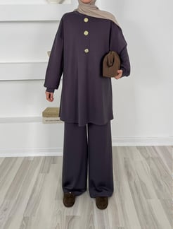 5263-oysho gold düğmeli pantolonlu takım-füme
