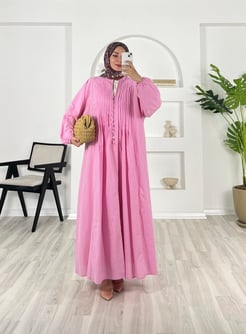 8931 - astarlı önü nervüllü biyeli vual kumaş elbise - pembe