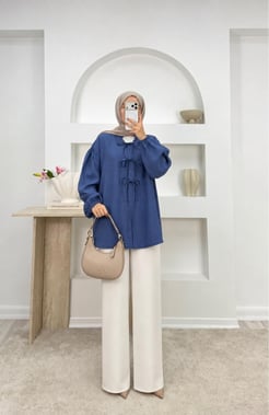 5723-modal kumaş-önden bağlamalı kimono-mavi