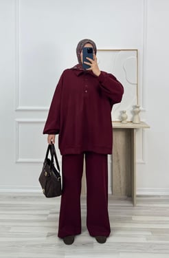 5909-likralı selanik pantolonlu takım-bordo