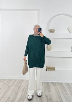3174 simit yaka triko tunik -yeşil