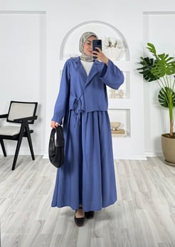 5243-çilek kumaş-yandan bağlamalı etekli takım-mavi