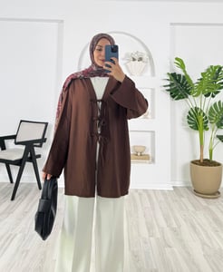 5292-çilek kumaş-önden bağlamalı kimono-acı kahve