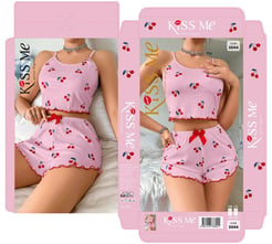 ç5044 - kirazlı şortlu takım - pembe 