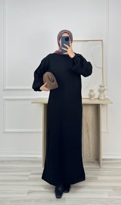 2421-balon kol triko elbise-siyah