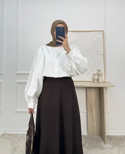 5837-soft poplin kumaş balon kol gömlek-beyaz