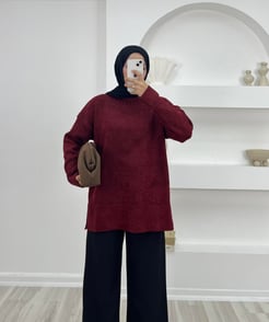 0724-yarım balıkçı yaka sakallı triko kazak-bordo