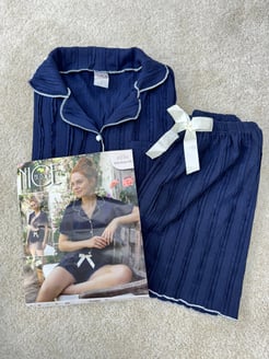 ç6235-bürümcük kumaş şortlu pijama takımı-lacivert