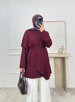0745- nada kumaş pelerinli gömlek-bordo