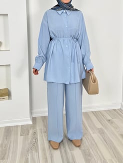 8531 - modal kubra kumaş pantolonlu takım -mavi