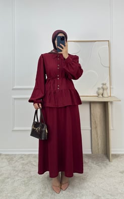 1725-maya kumaş etekli takım-bordo