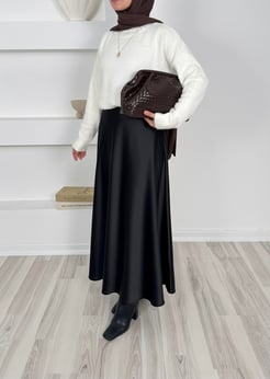 1697-beli lastikli saten etek-siyah