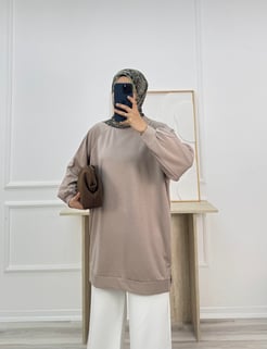 3047-oysho kumaş uzun tunik-taş